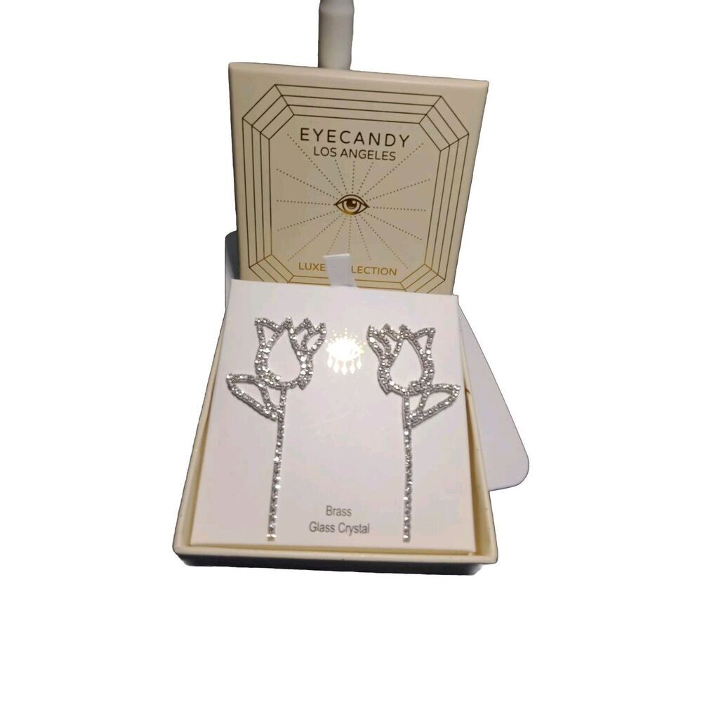 EYE CANDY Los Angeles Dahlia Drop Statement Tulip Earrings Glass Crystal NIB - Picture 3 of 6